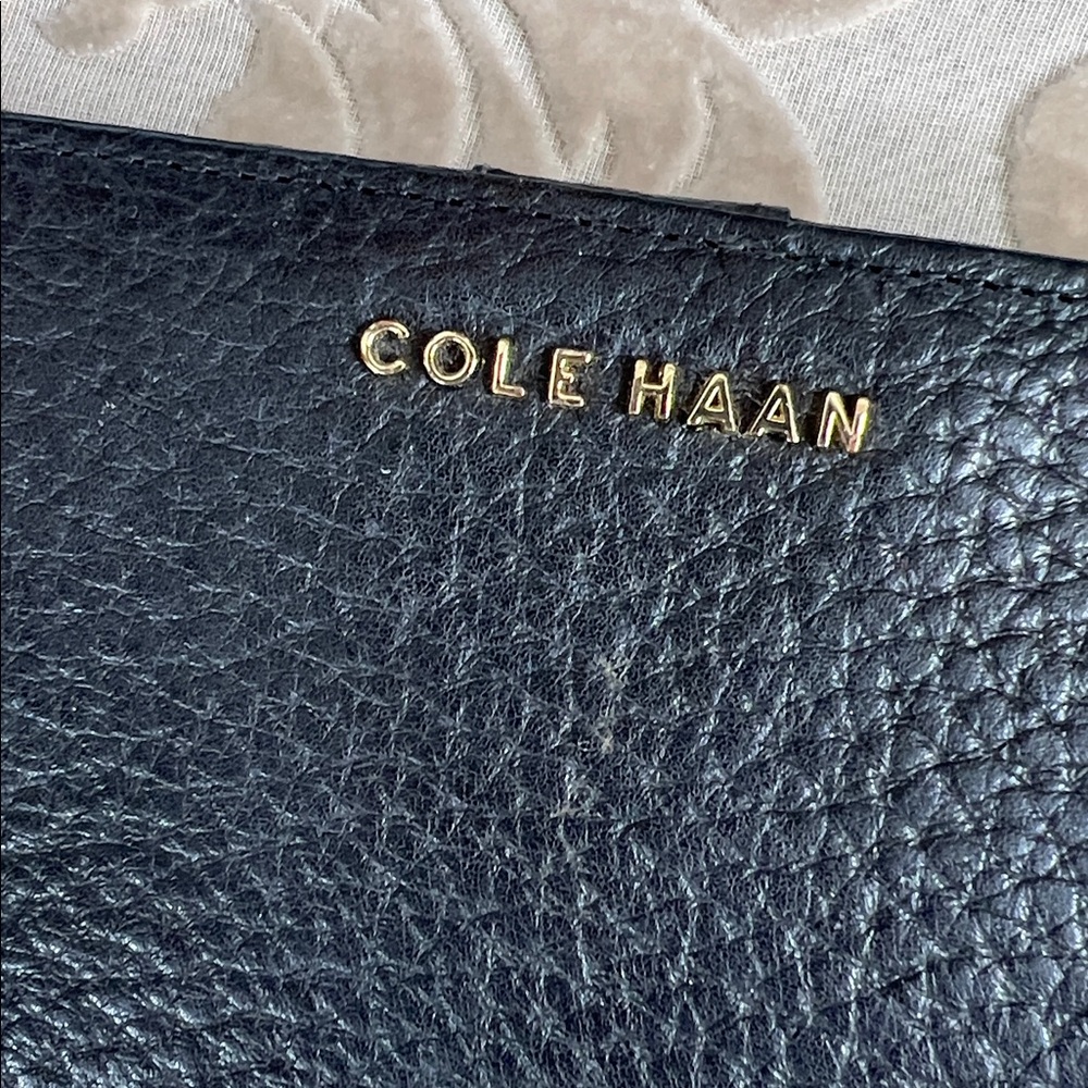 Cole Haan Black Leather Zip Wallet with Gold Logo - Picture 2 of 5
